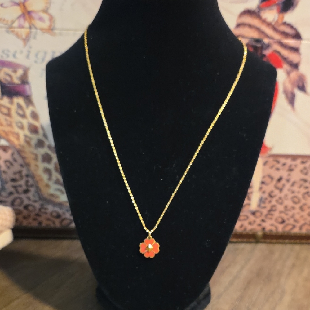 Kate Spade Gold Necklace with Orange Flower Pendant